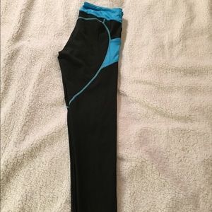 Black and light blue athletic leggings
